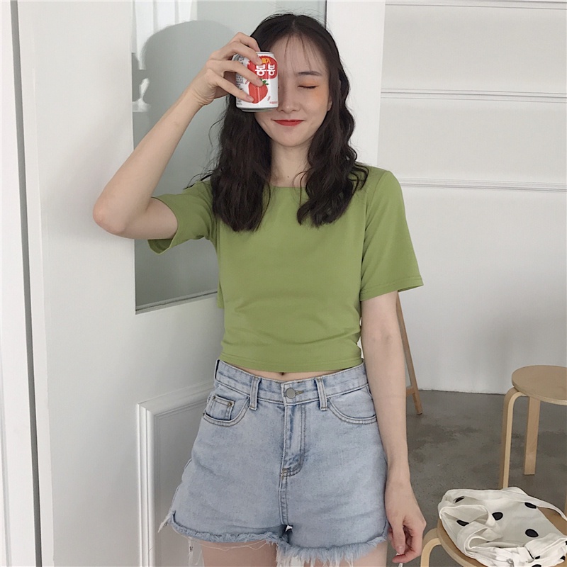 SUXI Áo Thun Tay Ngắn Cổ Tròn Màu Sắc Đơn Giản Dễ Phối Đồ Hợp Thời Trang Hè