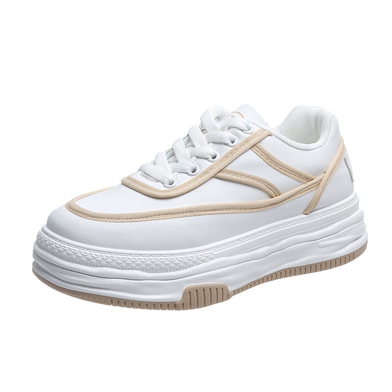 Giày Thể Thao Nữ Độn Đế Giày Sneaker Tăng Chiều Cao Sọc Kem Đen Sang Chảnh..