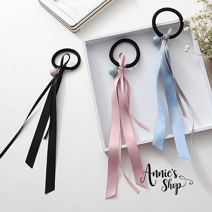 CH020 Cột tóc tiểu thư nơ dài hạt châu handmade