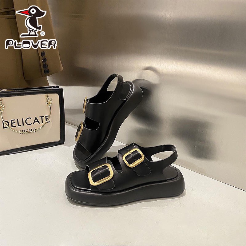 Giày sandal quai ngang màu đen vintage phong cách hàn quốc basic đơn giản hack dáng