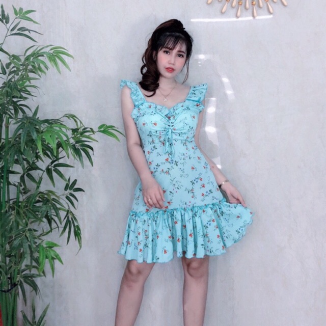 Đầm xoè lụa hoa nhún bèo SIÊU XINH -MS5B- Free size dưới 56kg