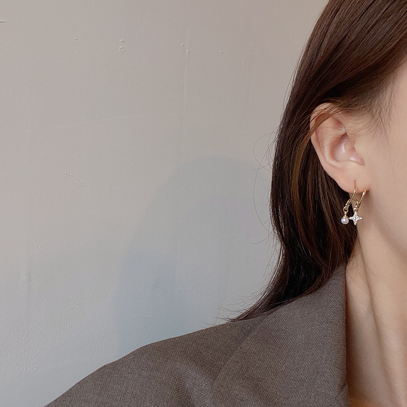 Bông Tai Bạc 925 Hình Ngôi Sao Đính Ngọc Trai Giả Thời Trang Hàn Quốc Cho Nữ