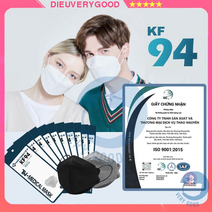Khẩu trang y tế 4 lớp kháng khuẩn 3d KF94 chống khói bụi vi khuẩn Hàn Quốc túi 10 cái