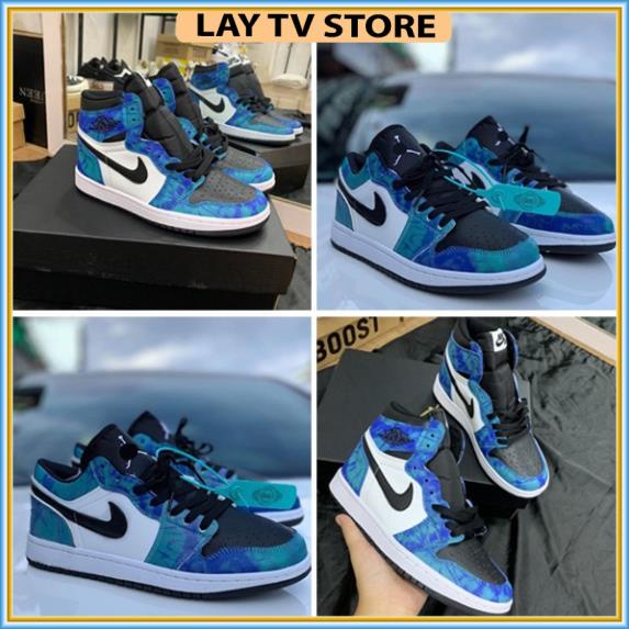 Giày thể thao Jordan cổ cao cổ thấp xanh loang nước biển, giày sneaker JD1 Tie Dye cao cổ thấp cổ nam nữ | BigBuy360 - bigbuy360.vn