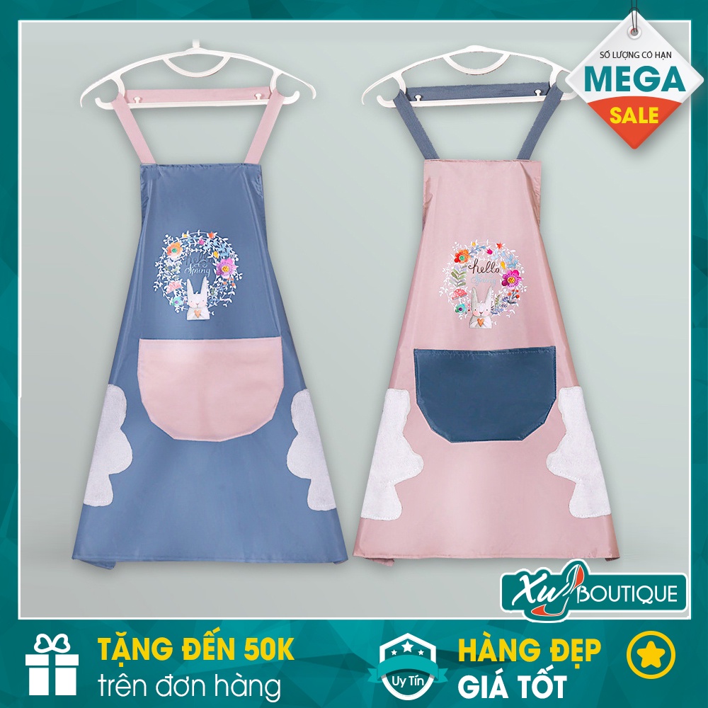 Tạp Dề Pha Chế Nấu Ăn Cao Cấp Thỏ Xinh Có Chỗ Lau Tay