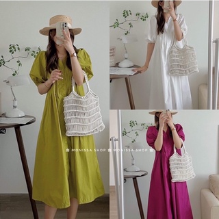Váy sơ mi dập ly tay bồng freesize