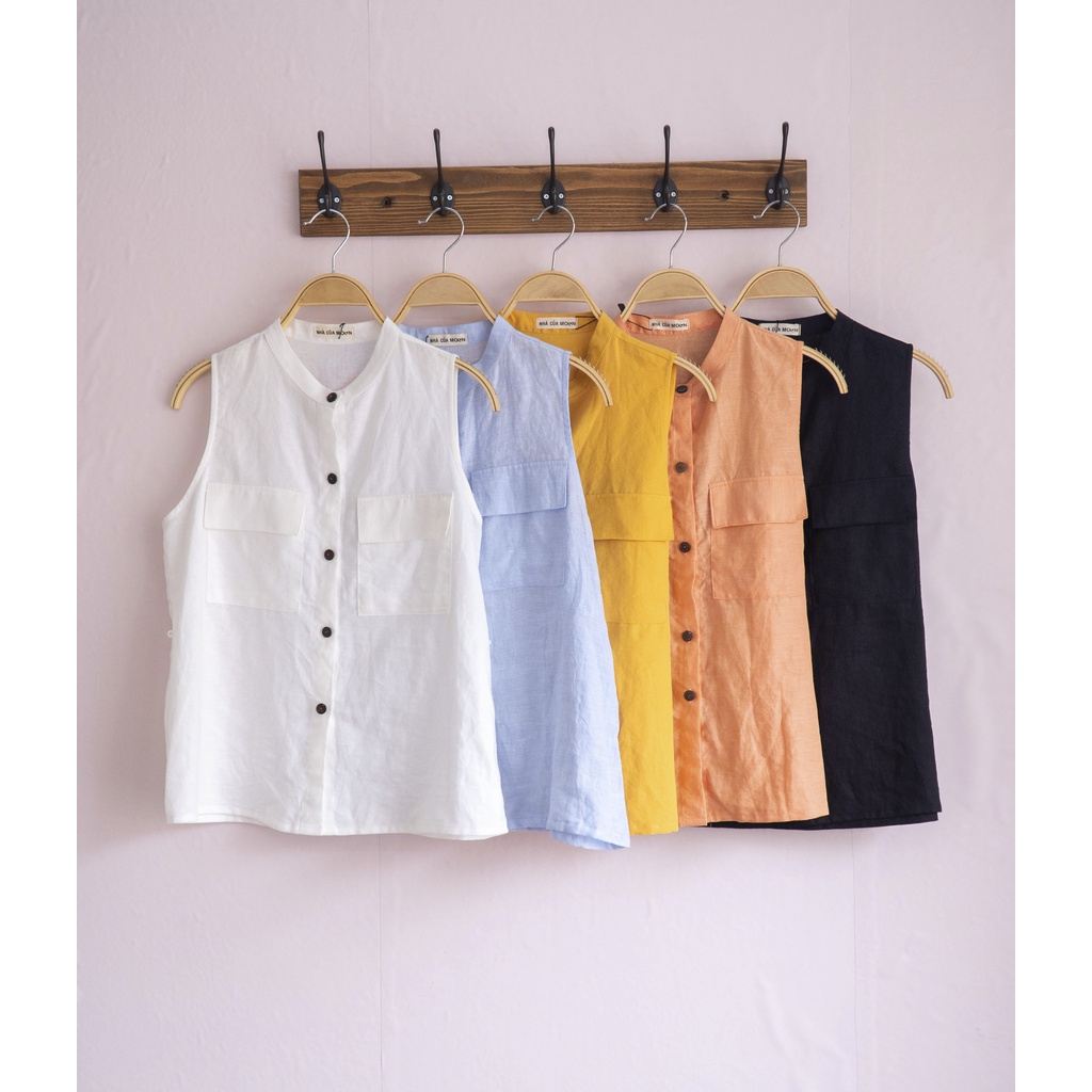 Áo sát nách cổ tàu Linen 2 túi - Nhà Của Moon