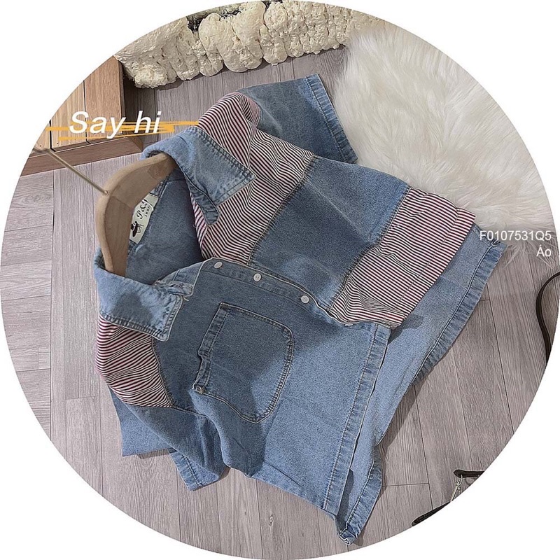 Áo jean croptop phối đắp kẻ sọc kiểu s TT0107