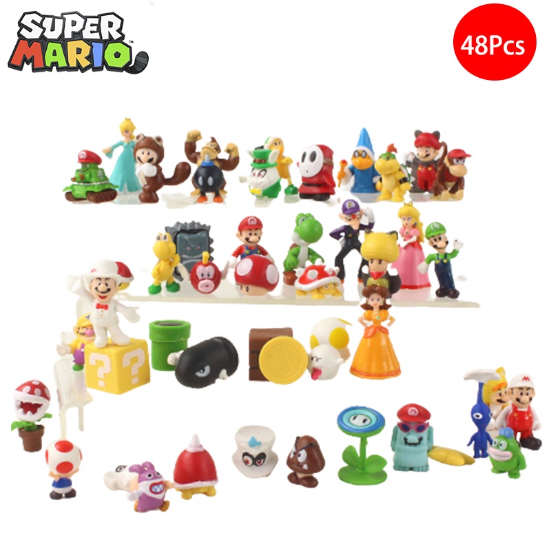 Set 48 Mô Hình Nhân Vật Super Mario Bros Luigi Trang Trí Bánh Kem