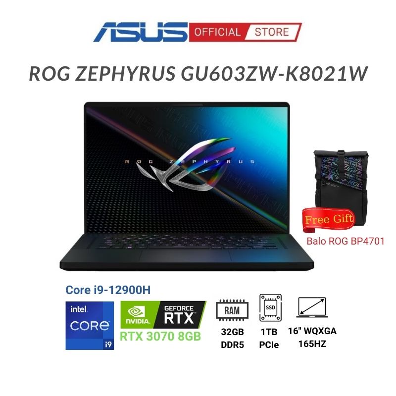 Laptop Asus ROG Zephyrus M16 GU603ZW-K8021W (Core™ i9-12900H | 32GB | 1TB SSD | RTX™ 3070Ti 8GB | 16-inch WQXGA | Win 11