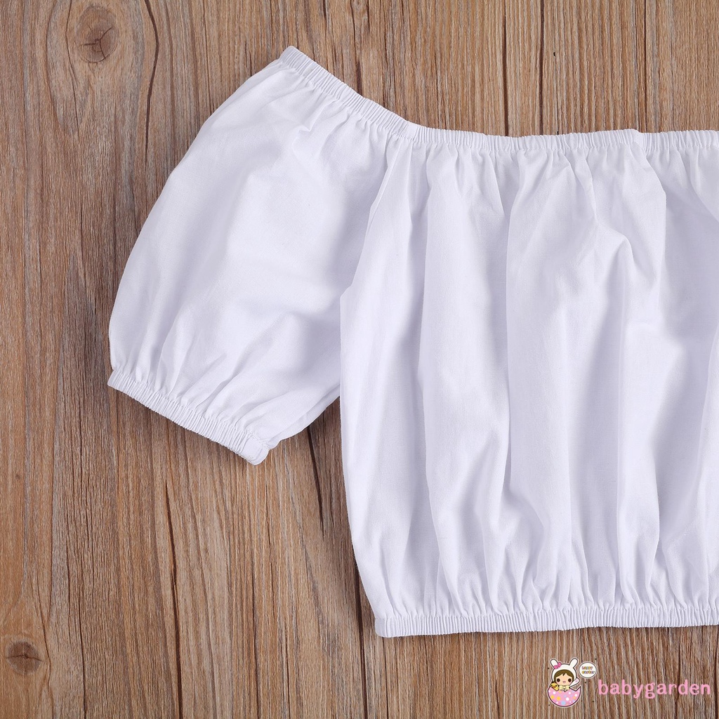 Áo Trễ Vai Ngắn Tay + Chân Váy Viền Ren Hợp Thời Trang Cho Bé Gái