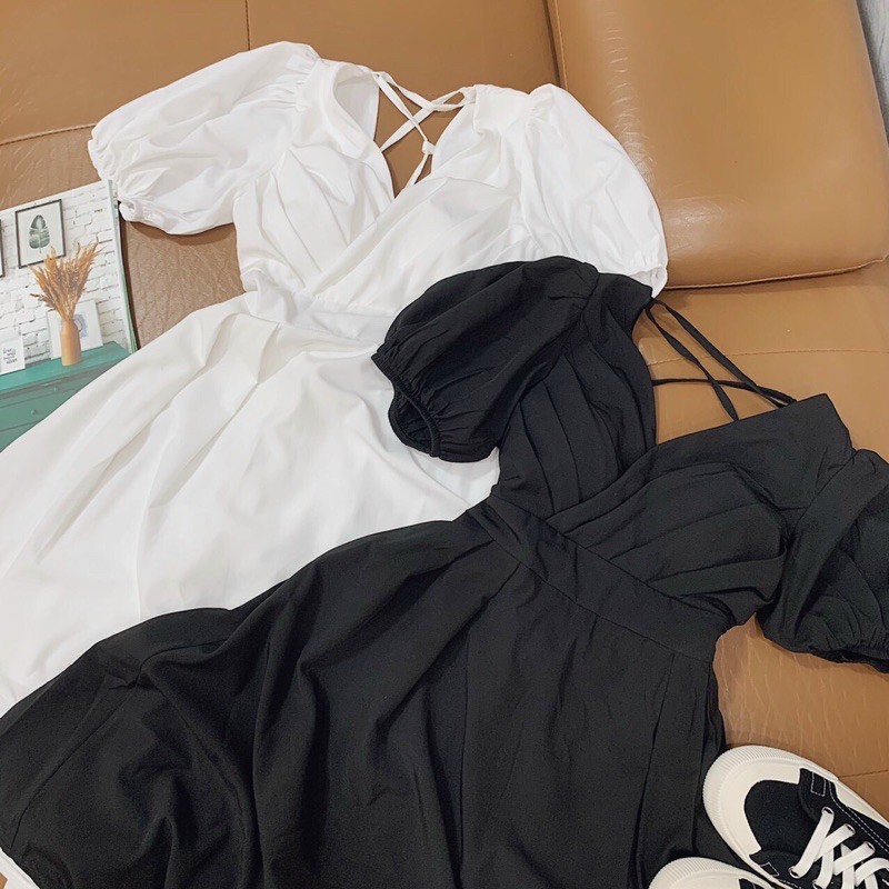 Đầm đắp chéo ngực hở lưng sexy 2 màu đen trắng