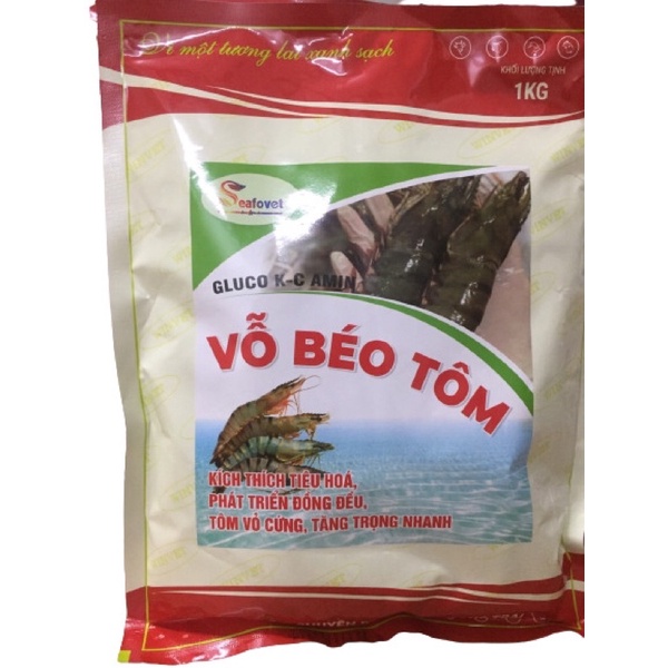 Vỗ béo Tôm gói 1kg. Tăng cân nhanh, kích thích bắt mồi, vỏ tôm nhanh cứng sau lột