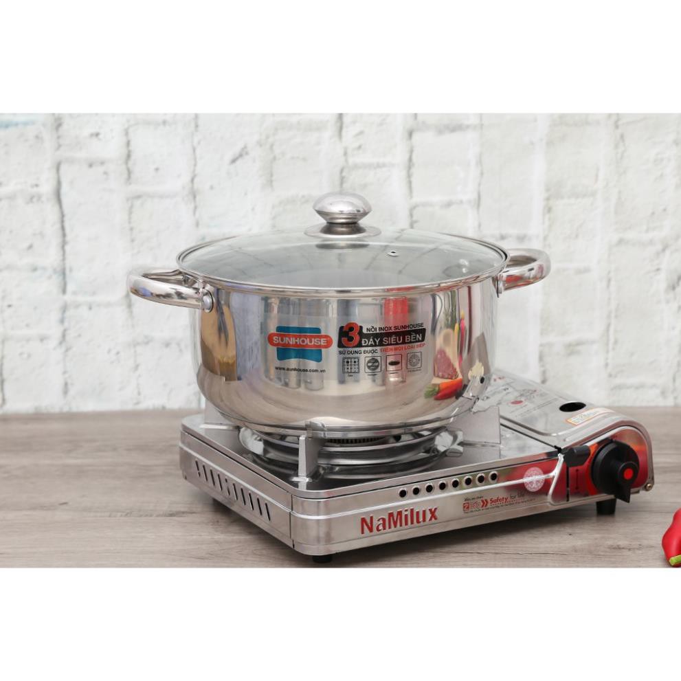 NỒI INOX 3 ĐÁY SUNHOUSE ĐỦ SIZE 16/20/24/26CM