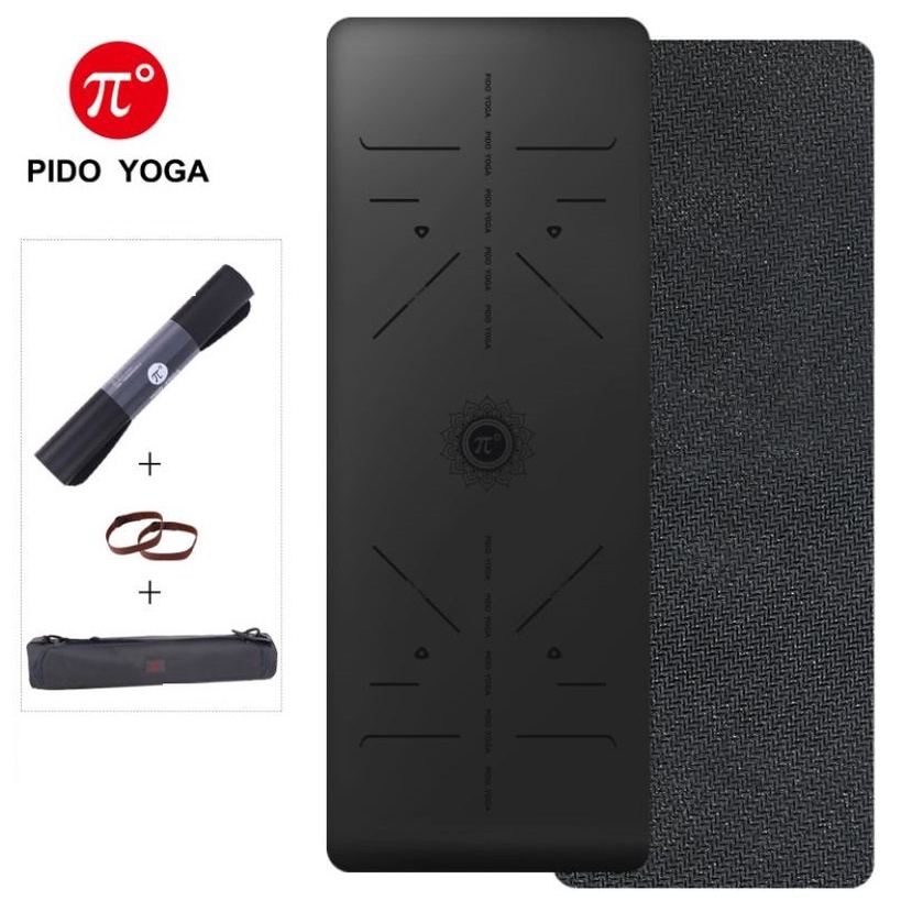 Thảm Tập Yoga Định Tuyến Pido Cao Su Nặng 3kg Dày 5mm Nhập Khẩu + Kèm Túi Và Dây Buộc