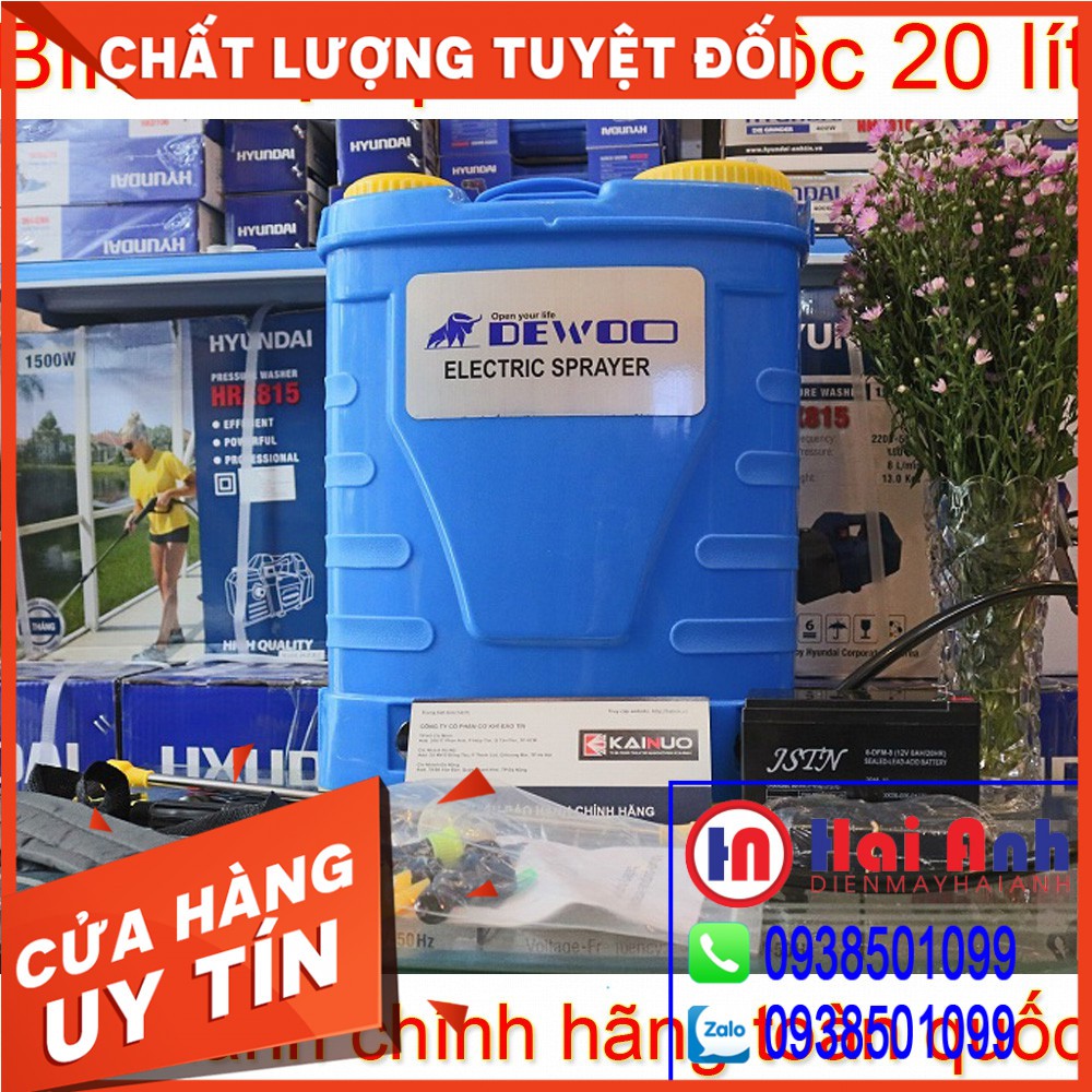 Bình điện phun thuốc trừ sâu Dewoo 20 lít - Máy bơm xịt thuốc tưới cây mini chạy bằng điện