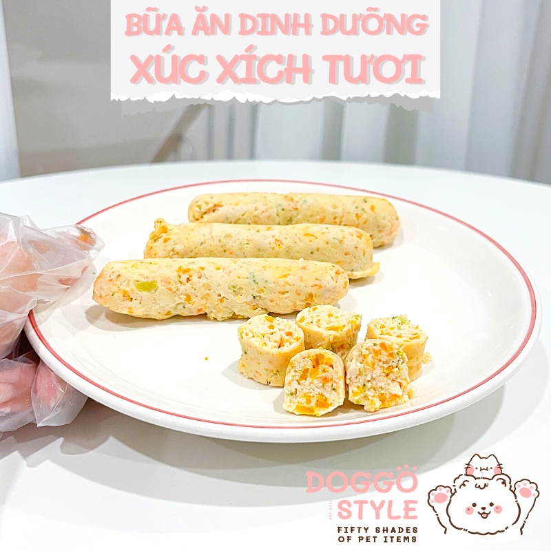 Bữa Ăn Dinh Dưỡng Cho Chó Và Mèo Xúc Xích Gà/Heo Rau Củ Tươi Hấp Cung Cấp Protein Chất Xơ DoggoStyle