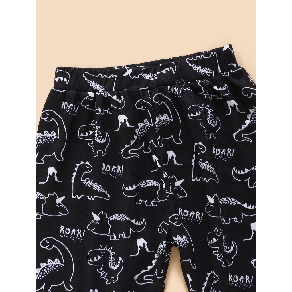 Set đồ 3 món Mikrdoo gồm áo liền quần dài tay in hình khủng long + quần dài kèm mũ cotton cho trẻ sơ sinh