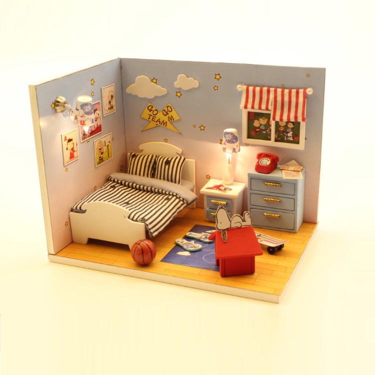 Mô hình nhà DIY Doll House Happy Small Nest Kèm Mica Chống bụi, Bộ dụng cụ và Keo dán