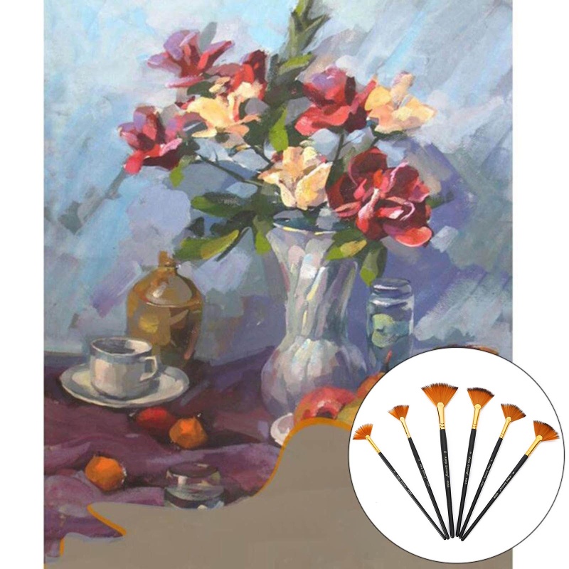 Bộ 6 Cọ Vẽ Tranh Sơn Dầu Hình Quạt Linh Hoạt