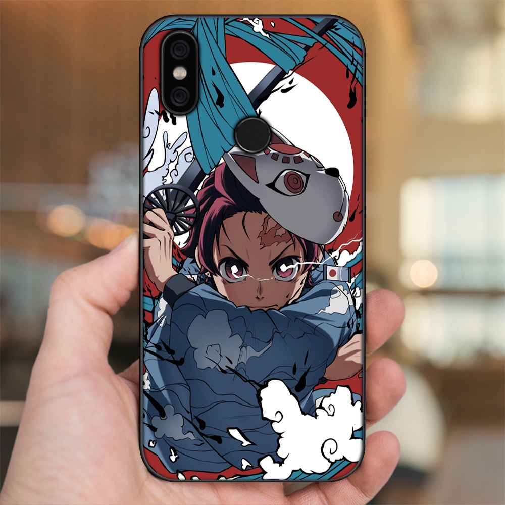 Ốp lưng Xiaomi Mi A2, Redmi 6X viền đen in hình Tanjiro Kimetsu No Yaiba