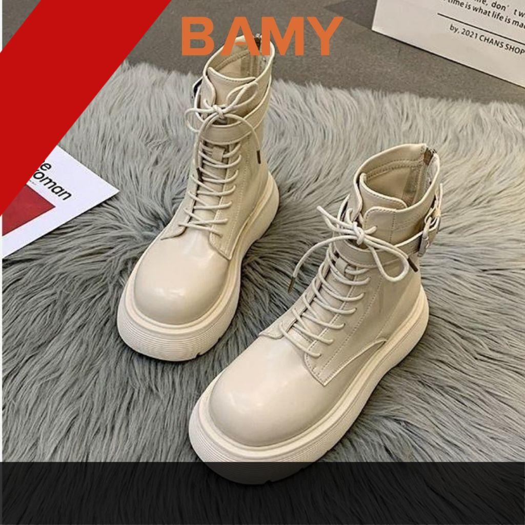 Bốt nữ MARTIN da mềm cổ cao khóa sau BAMY, giày boots ulzzang phong cách tuổi teen