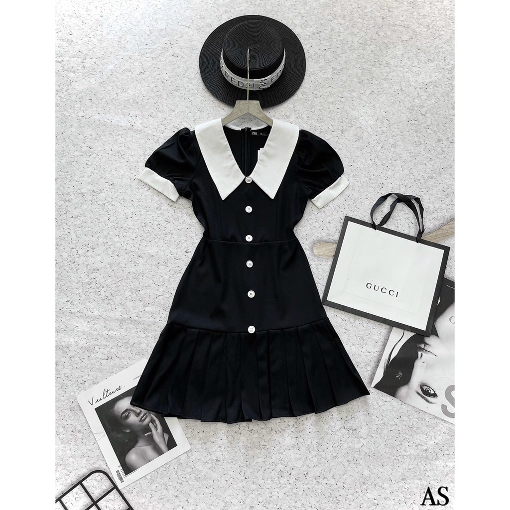 Váy xếp ly chân phối cổ cúc trước - V93 | BigBuy360 - bigbuy360.vn