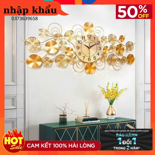 Đồng Hồ Treo Tường Trang Trí Họa Tiết Lá Sen- Mã 1017-Nghệ Thuật Decor Tường Phong Cách Mới - KT 120*50cm