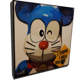 Tranh treo tường gấu Bearbrick Mèo Máy đến từ tương lai, kèm khung gỗ, Tranh Canvas decor phòng ngủ