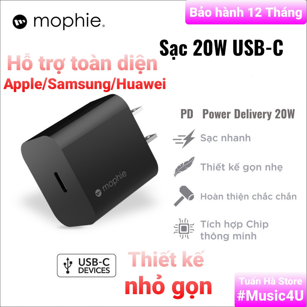 Củ sạc nhanh Mophie USB Type C PD 20W 18W Tuấn Hà Store