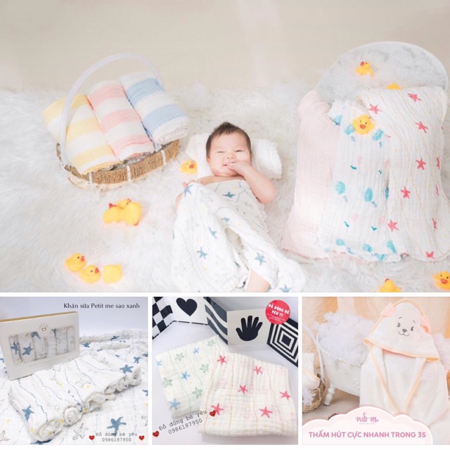 Khăn Tắm, Khăn Đa Năng Petit Me Cho Bé 100% Cotton Organic 6 Lớp [ babyboo]