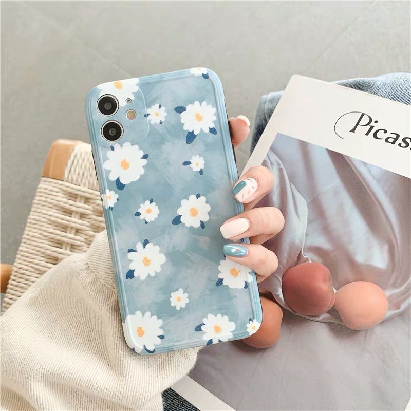 Ốp iphone hoa cúc nên xanh dương cho iphone 12 pro max/12 pro/ iphone 11promax/ iphone 11/ iphone Xsmax