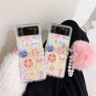 Samsung Galaxy Z Flip 6 Z Flip 5 Thủy Thủ Mặt Trăng Huy Hiệu PC Hard Case Z Flip 4 Z Flip 3 Điện Thoại Trong Suốt Chống Sốc Sáng Tạo Ốp Lưng Mới