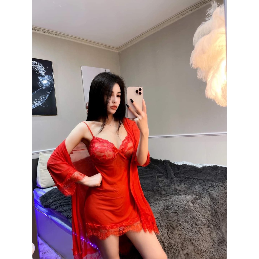 (M.83) Set váy ngủ kèm áo choàng ren sexy cao cấp Đầm mặc nhà gợi cảm quyến rũ