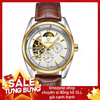 Đồng hồ chạy cơ Automatic nam dây da  thương hiệu TEVISE 795A Japan Golden (Dây Nâu, Mặt Trắng) + Tặng Kèm Hộp giá rẻ