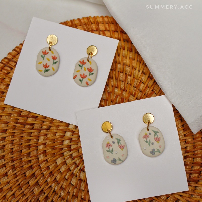 Khuyên tai SUMMERY hoạ tiết handmade nặn thủ công siêu nhẹ, chống thấm nước