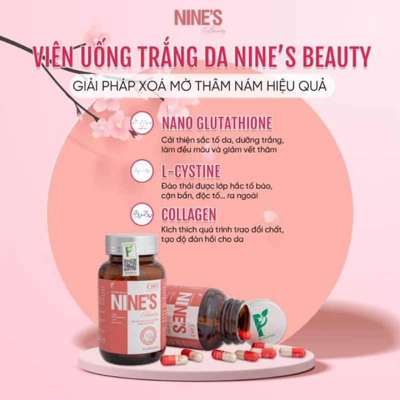 Viên uống trắng da mờ nám Nine's Beauty Chính hãng 100%. Mua 6 tặng kcn chính hãng Nine's Beauty