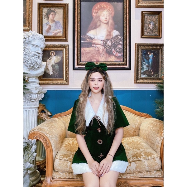 Đầm nhung phối lông noel