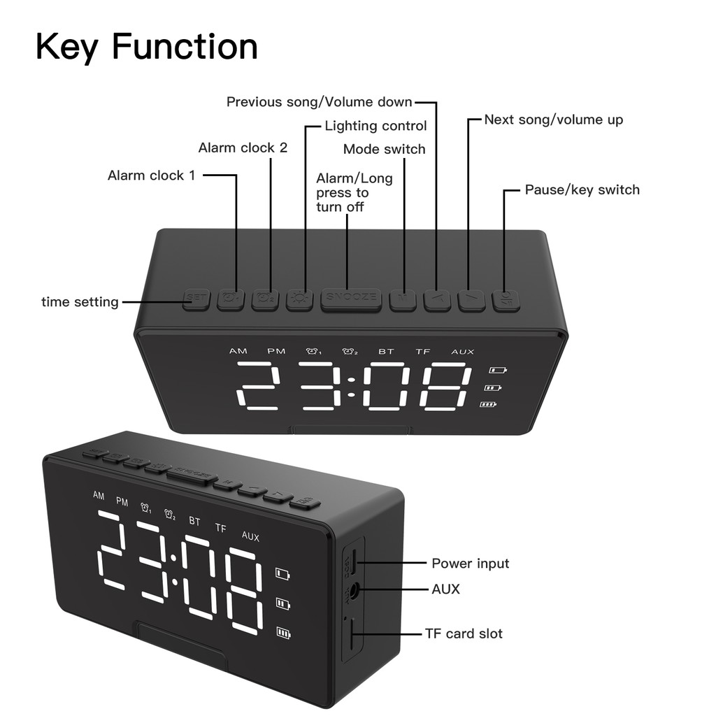 Loa Bluetooth Không Dây A50 Âm Thanh Đồng Hồ Báo Thức Đa Năng