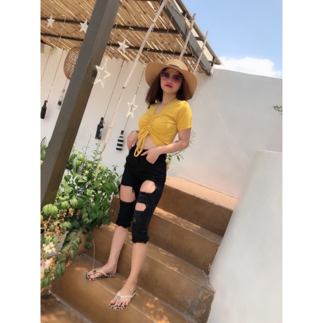 [Mã FAMAYWA giảm 10K đơn 50K] Áo dây rút ngực ngắn tay - THUN LỤA - FREESIZE DƯỚI 53KG - CAROTSHOP | BigBuy360 - bigbuy360.vn