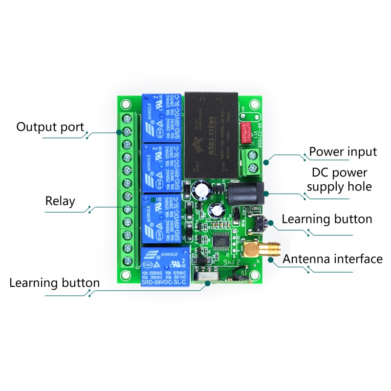 [3C] Remote Điều Khiển Không Dây 433Mhz DC12V 24V 220V 4CH Cho Ga-Ra