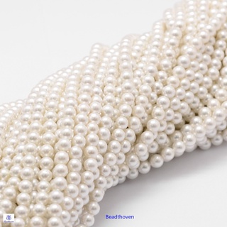 1 sợi dây chuỗi ngọc trai tròn màu trắng hình vỏ sò kích thước 4mm lỗ 1mm kích thước 1mm/ 16 inch