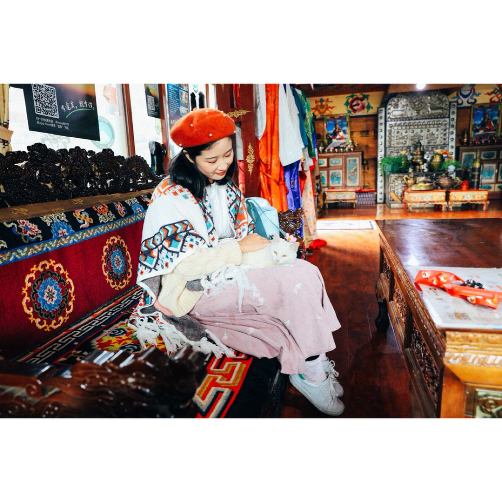 ÁO CHOÀNG BOHO KẾT HỢP LÀM KHĂN | CHẤT LEN HỌA TIẾT BOHO