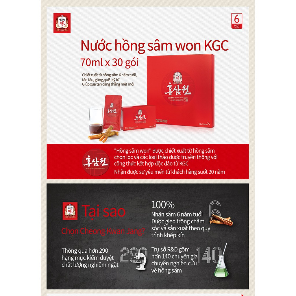  NƯỚC HỒNG SÂM KGC CHÍNH PHỦ HÀN QUỐC - Cheong Kwan Jang - 30 gói/ 15 gói x 70 ml