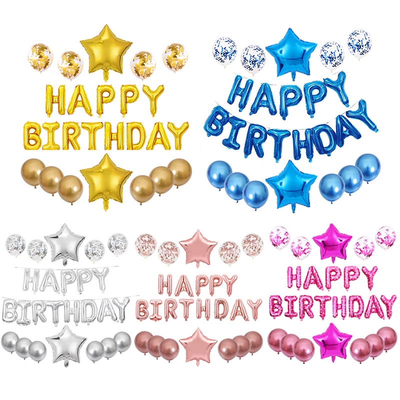 Set 25 Bong Bóng Tráng Nhôm 16Inch Hình Chữ Happy Birthday Trang Trí Tiệc