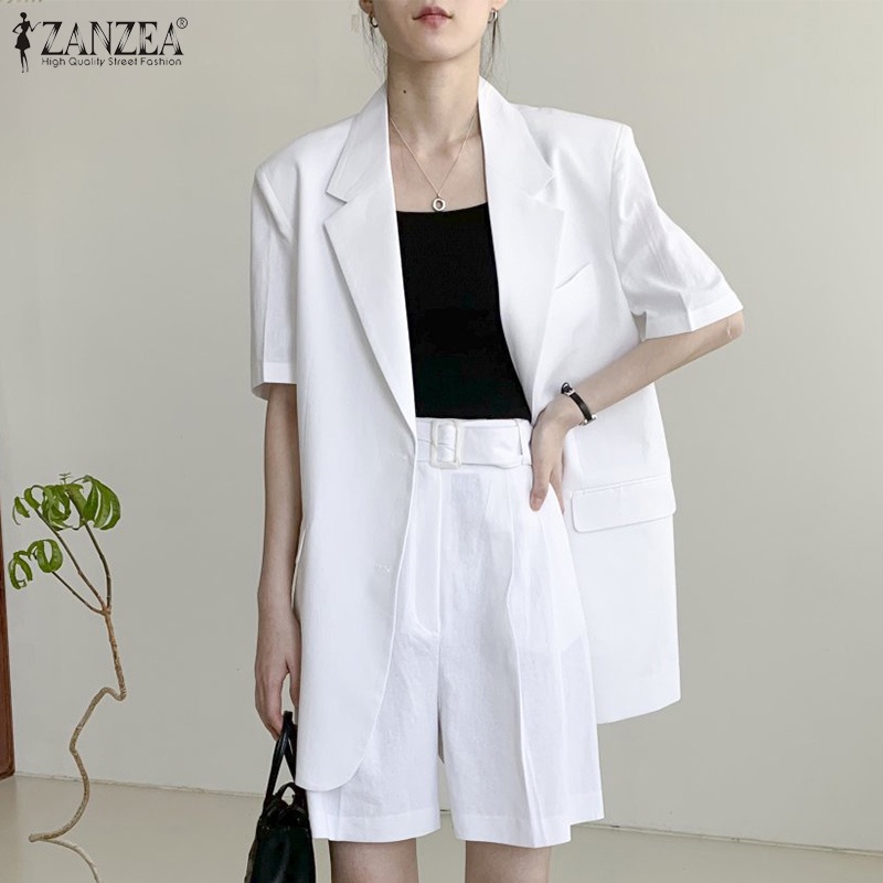 Set áo tay 3 / 4 phối túi + quần short Zanzea thời trang nữ
