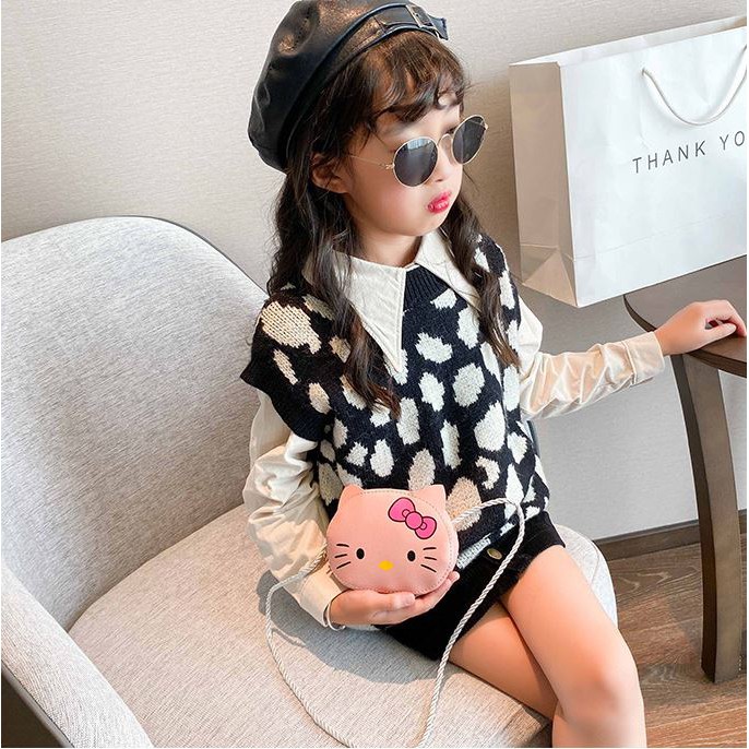 Túi đeo chéo mini cho bé trai bé gái Hạ Băng Designs, túi xách mini trẻ em đựng tiền điện thoại - Mèo Kitty