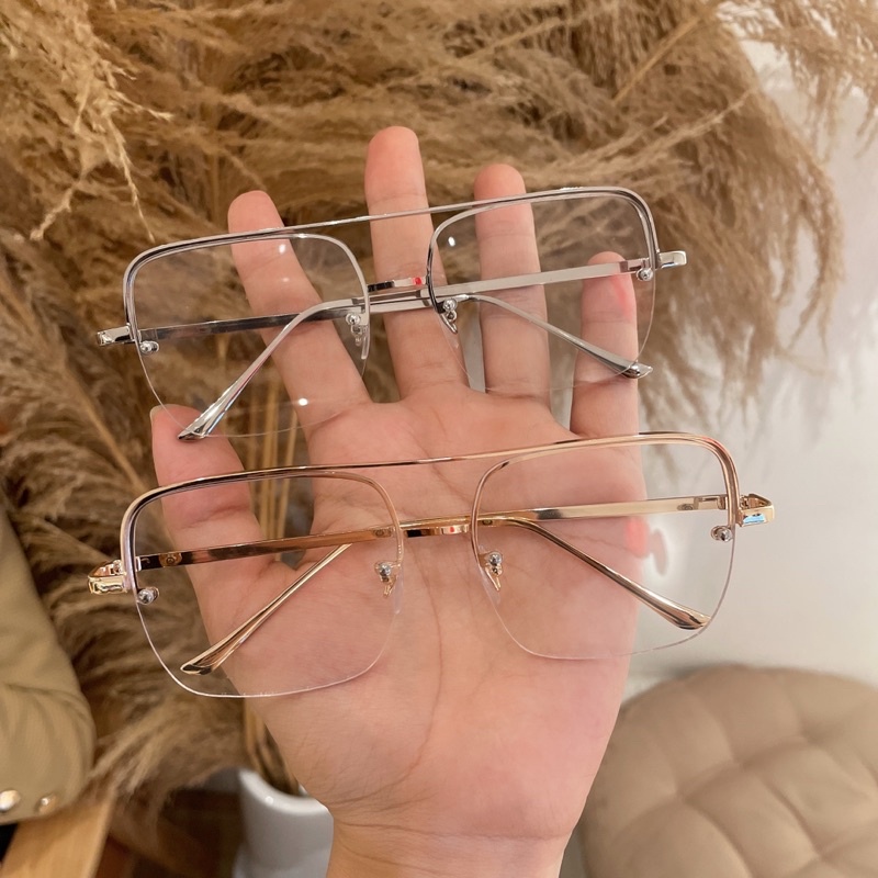 Kính mát nam nữ vuông bầu, khung kính 2 cầu kim loại mã 3298 chống ánh sáng xanh, UV400  Jolie eyewear