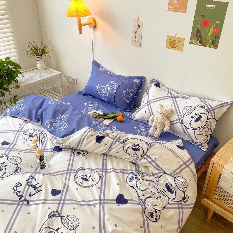 Bộ chăn ga gối cotton poly - teddy bear