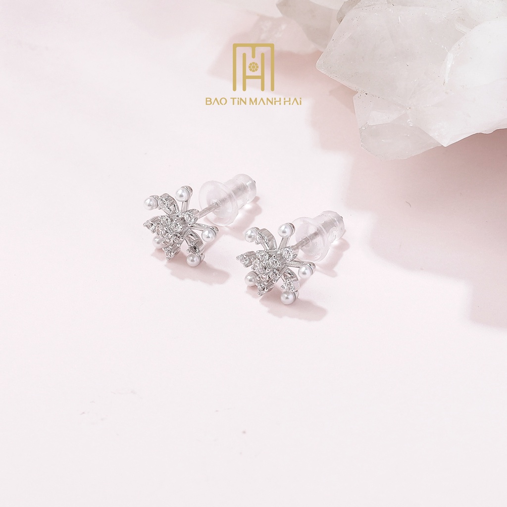 Bông tai Bạc 925 Ý xi kiểu nụ hình hoa đính ngọc gắn đá cao cấp phong cách Hàn Quốc BTB13 Bảo Tín Mạnh Hải